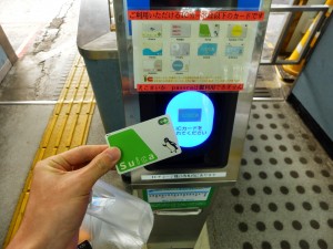 A Suica card used at a interoperable ticket gate in Toyama station