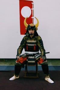 Trying on traditional armour in Minami Soma 