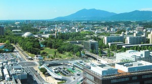 Downtown Tsukuba City and looking onto Mount Tsukuba