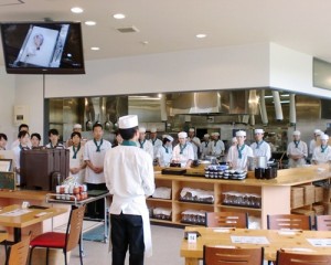 Students inside the school restaurant